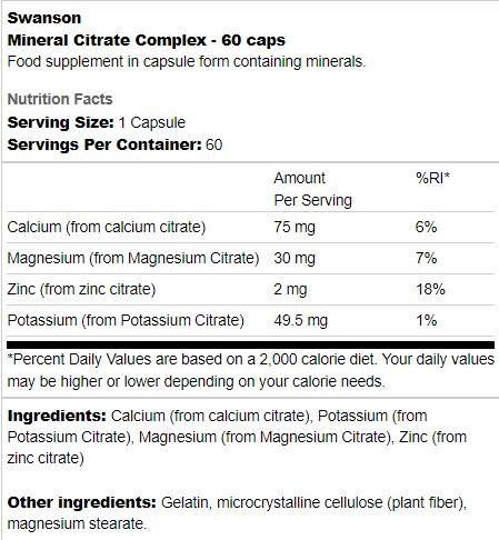 Mineral Citrate Complex - 60 κάψουλες