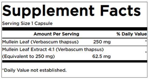 Εκχύλισμα φύλλων Mullein 312.5 mg - 60 κάψουλες