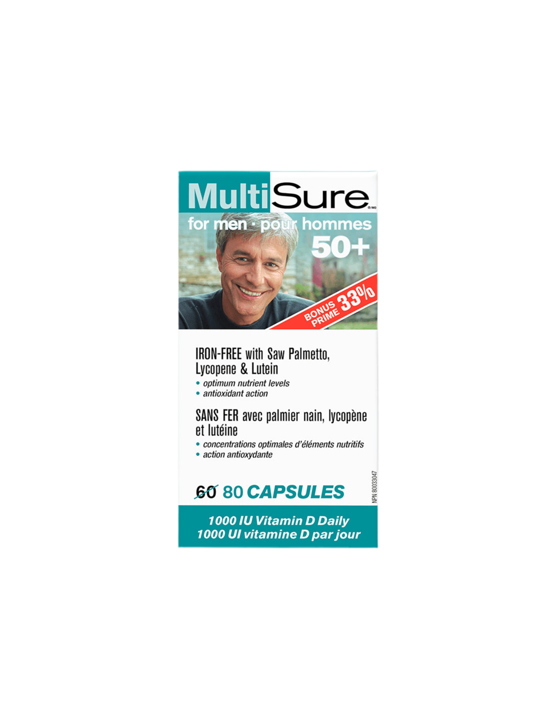 Multisure® Men 50+/Multivitamins για τους άνδρες 50+ (με λουτίνη, λυκοπένιο και πριονιστή Palmetto), 80 κάψουλες