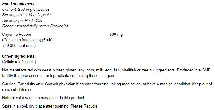 Cayenne 500 mg - 100 κάψουλες