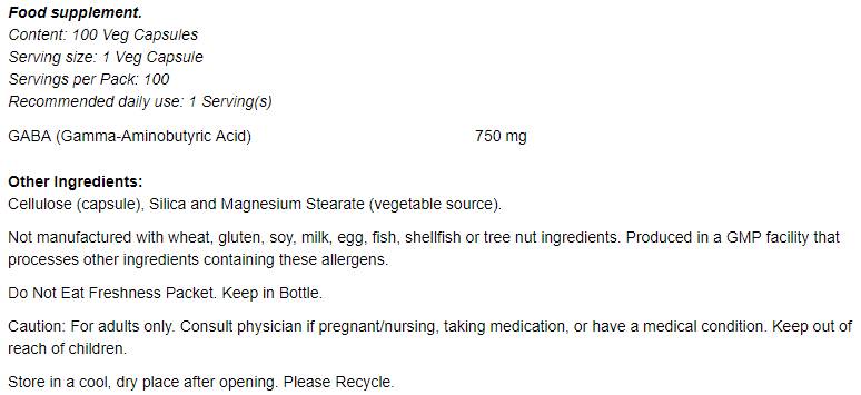 GABA 750 mg - 200 κάψουλες