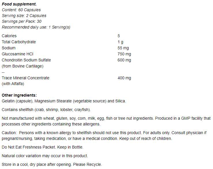 Γλυκοζαμίνη και χονδροϊτίνη με συμπύκνωμα ορυκτών ιχνών - 120 κάψουλες