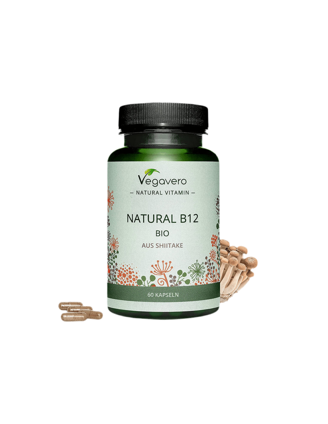 Φυσική Β12 ΒΙΟ από Shiitake/ Βιταμίνη Β12 (από βιολογικά φαρμακευτικά μανιτάρια shiitake), 60 κάψουλες, 100% Vegan <tc>Vegavero</tc>