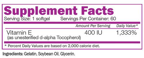 Φυσική βιταμίνη Ε 400 IU - 60 κάψουλες Gel