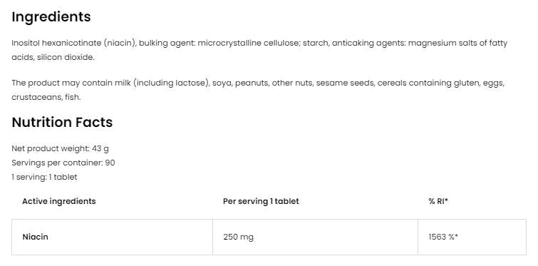 Νιασίνη 250 | Μη-flush 90 δισκία