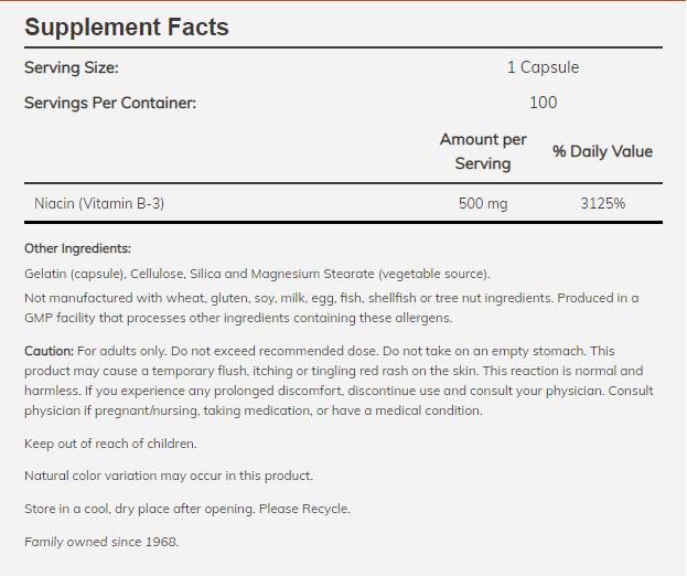 Νιασίνη 500 mg - 100 κάψουλες