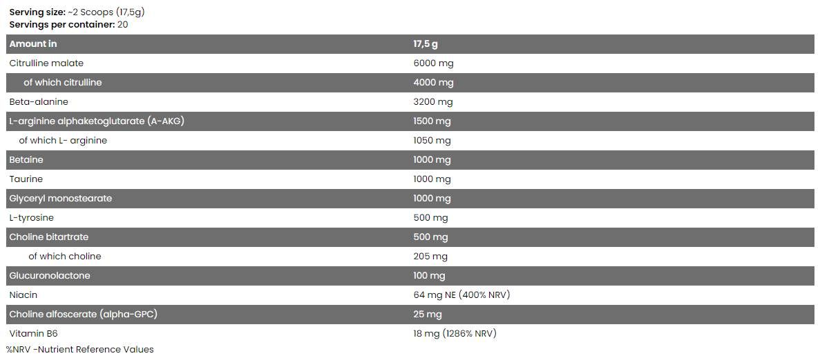 Πυρήνα πλάσμα | Πλήρες φάσμα μη διεγερτικό πριν από την προπόνηση - 350 γραμμάρια