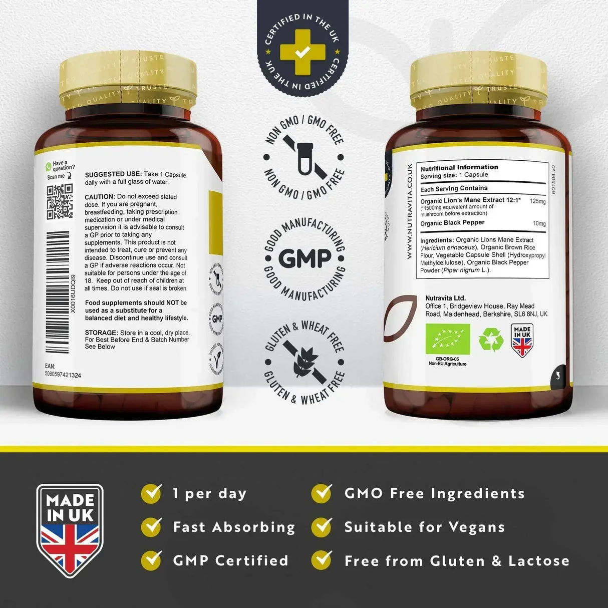 Βιολογικό Lion's Mane 120 Vcaps. <tc>Nutravita</tc>