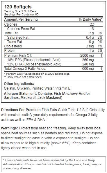 Premium Fish Fats Gold 120 Softgels