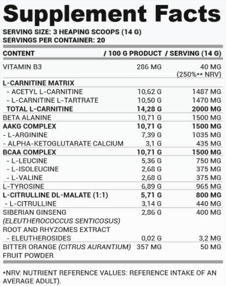 PWO Zero Caffeine | Σκόνη προ-προπόνησης χωρίς διεγέρσεις-280 γραμμάρια