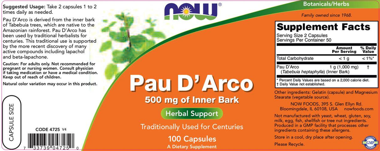 Pau D'Arco 500 mg - 100 κάψουλες