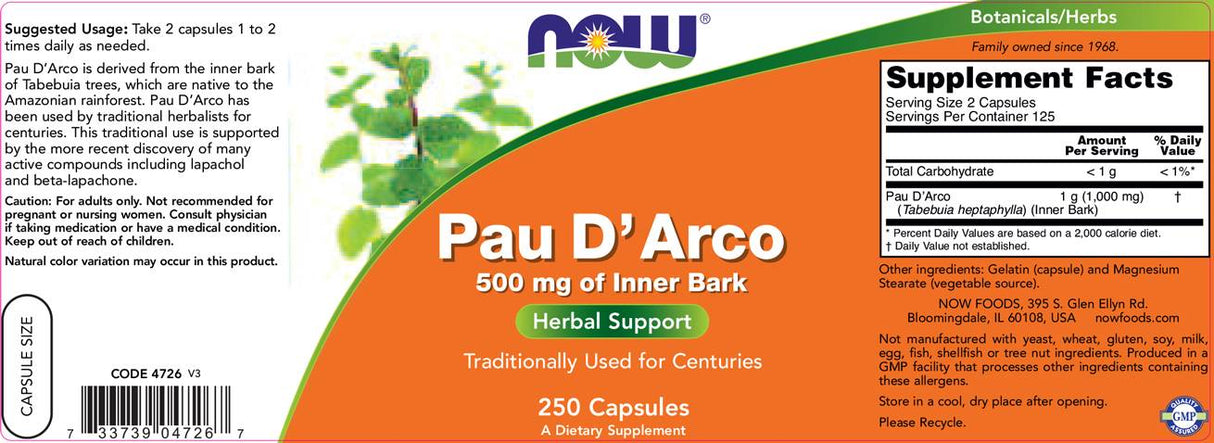 Pau D'Arco 500 mg - 100 κάψουλες