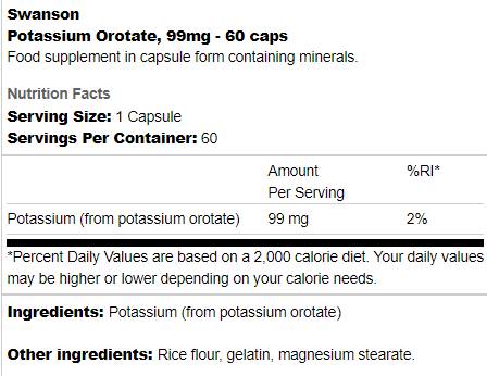 Potassium Orotate 99 mg 60 κάψουλες
