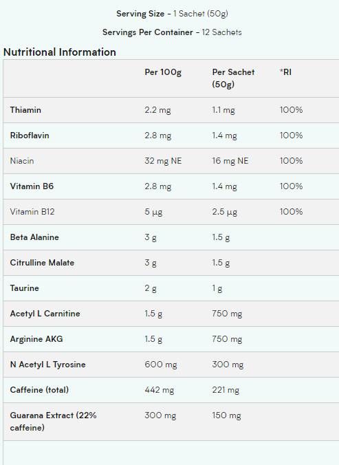 Gel Pre -Workout Gel - 12 x 50 γραμμάρια