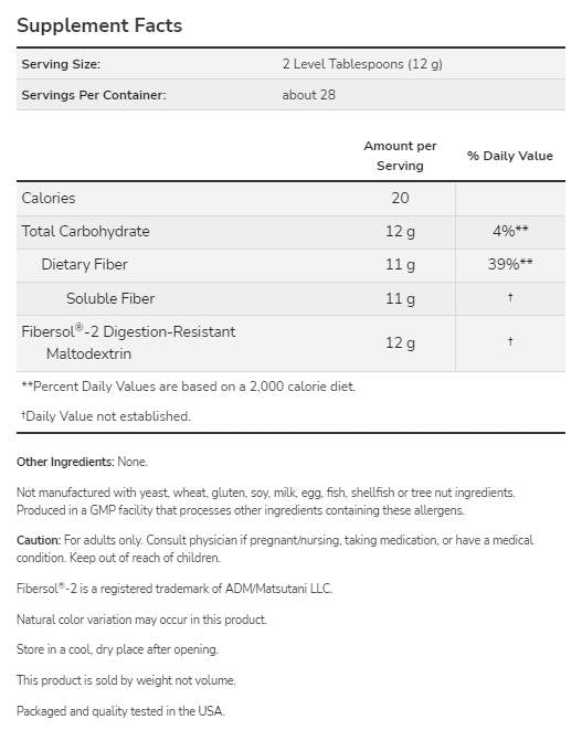 Πρεβιοτικές ίνες με Fibersol®-2 - 340 γραμμάρια