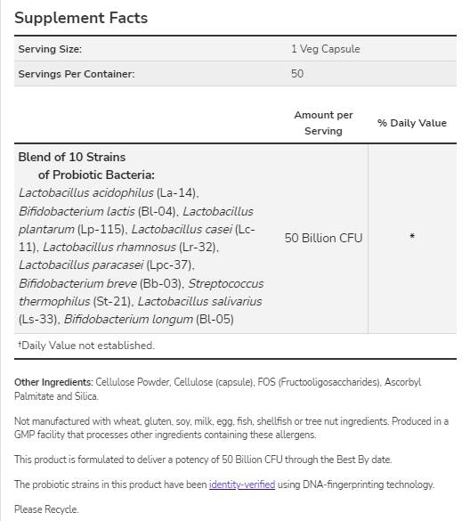 Probiotic -10 50 δισεκατομμύρια - 50 κάψουλες