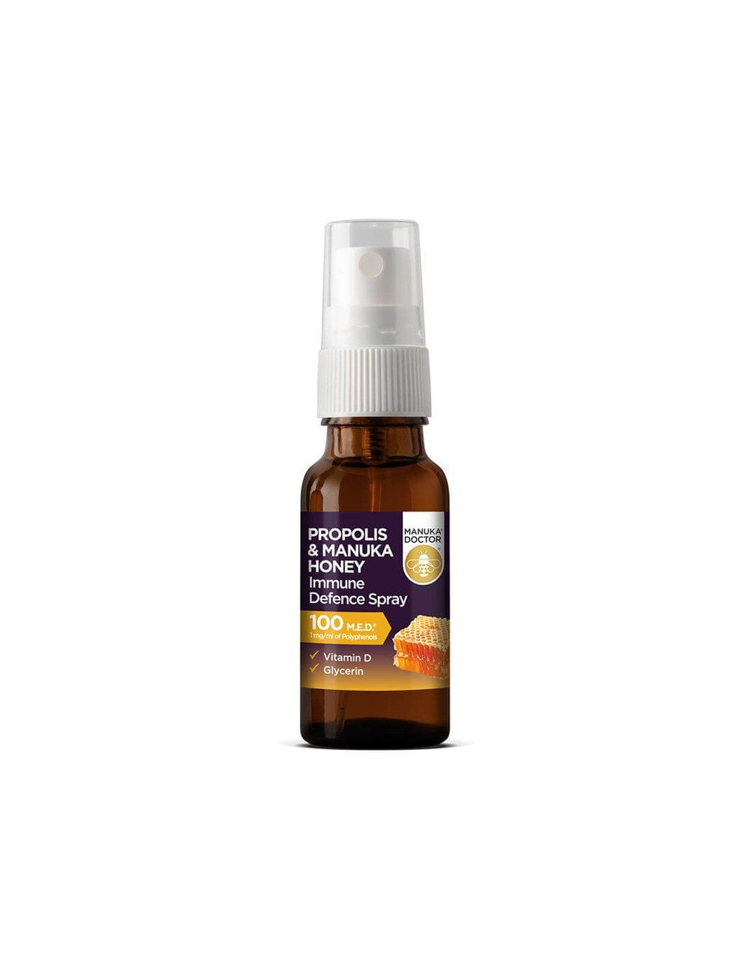 Propolis & Manuka Honey Immune Defense Spray 100 M.E.D.®/Σπρέι στόματος με μέλι Manuka, πρόπολη και βιταμίνη D, 20 ml