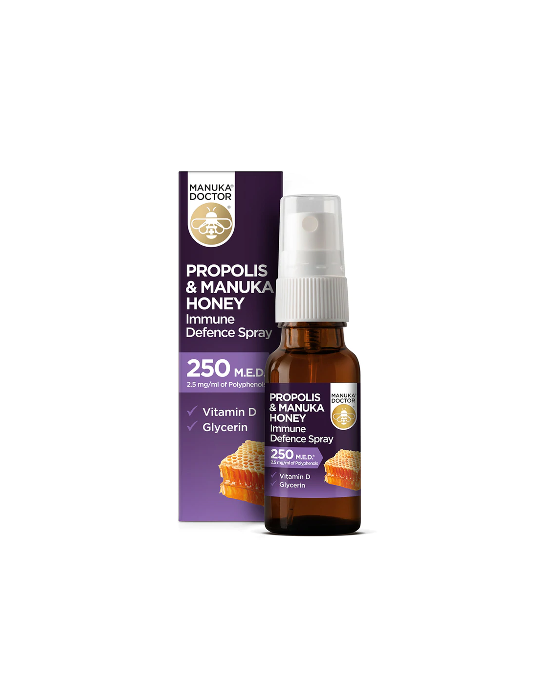 Propolis & Manuka Honey Immune Defense Spray 250 Med/ Throat Spray με πρόπολη (250 MED), Manuka Honey and Vitamin D3, 20 ml