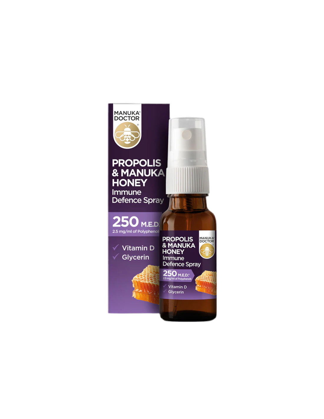 Propolis & Manuka Honey Immune Defense Spray 250 Med/ Throat Spray με πρόπολη (250 MED), Manuka Honey and Vitamin D3, 20 ml