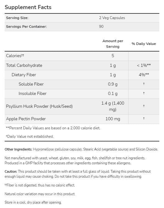 Psyllium Husk 700 mg | με πηκτίνη Apple - 360 κάψουλες