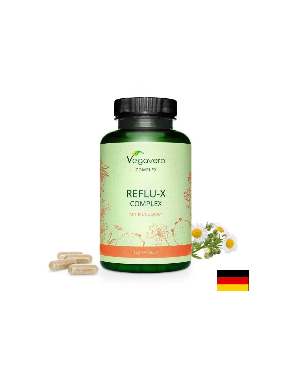 Reflu-X Complex mit Mucosave/ Φυτικό μείγμα κατά της γαστροοισοφαγικής παλινδρόμησης, 120 κάψουλες, 100% Vegan <tc>Vegavero</tc>
