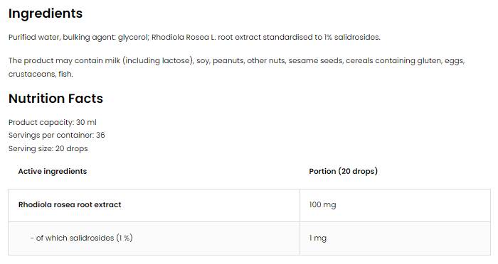 Σταγόνες Rhodiola Rosea | Εκχύλισμα ρίζας Rhodiola 30 ml