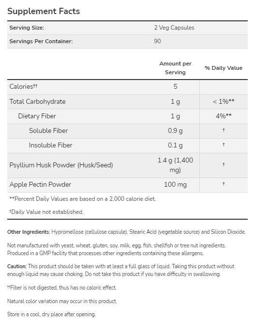 Psyllium Husk 700 mg | με πηκτίνη μήλου - 360 κάψουλες
