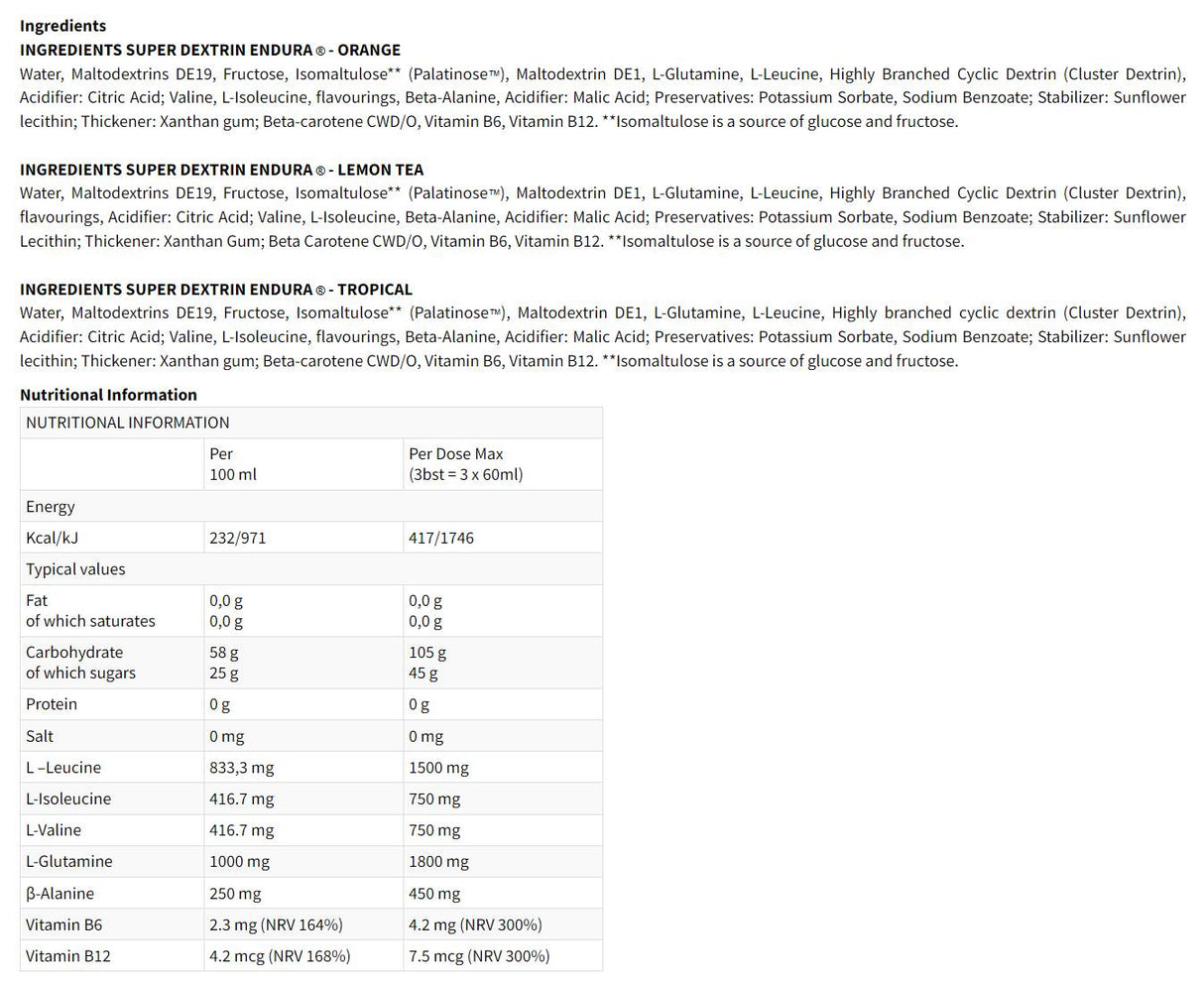 Super Dextrin Endura | Δεξτρίνη, βήτα -αλανίνη και πηκτώματα BCAA - 15 x 60 mL