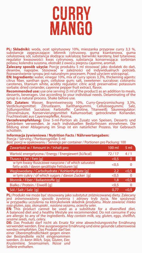 Σάλτσα μηδέν θερμίδων | Κάρυ μάνγκο - 500 ml