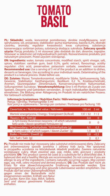 Μηδενική σάλτσα θερμίδων | Βασιλικό ντομάτας - 500 ml