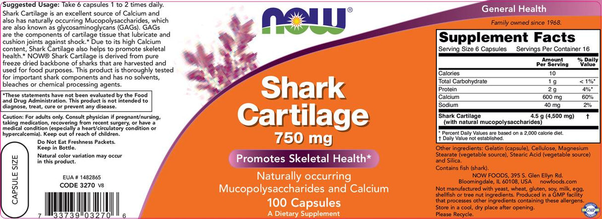 Shark Cartilage 750 mg - 100 κάψουλες