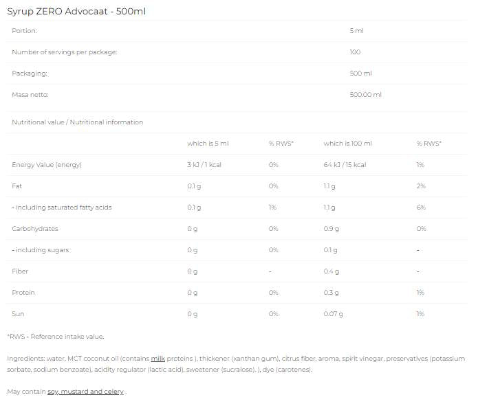 Syrup Zero - Advocaat - 500 ml