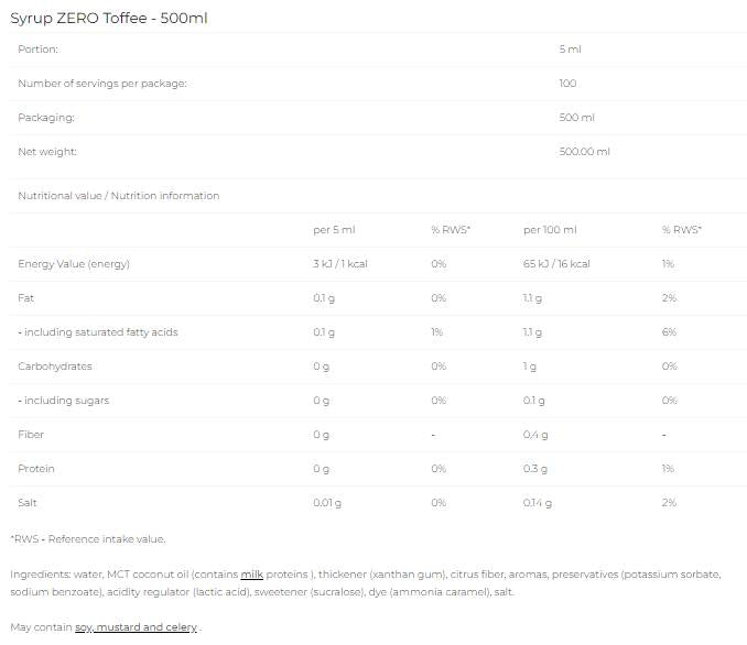 SERRUP ZERO - Toffee - 500 ml