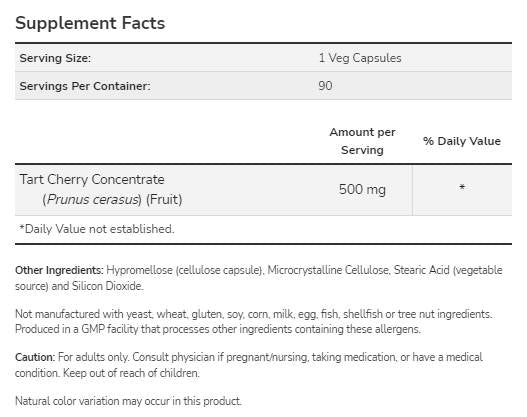 Tart Cherry 500 mg - 90 κάψουλες