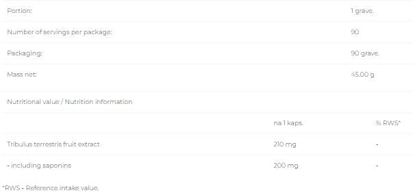 Tribulus terrestris 210 mg - 90 κάψουλες