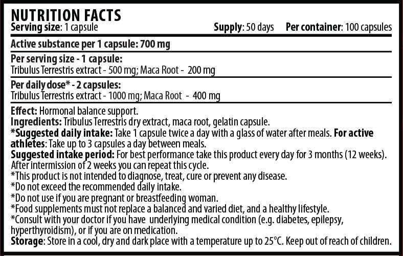 Tribulus με Maca 1400 mg - 100 κάψουλες