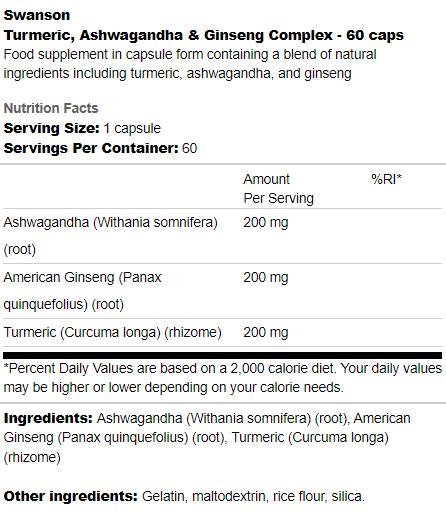 Turmeric, Ashwagandha and Ginseng Complex 60 κάψουλες