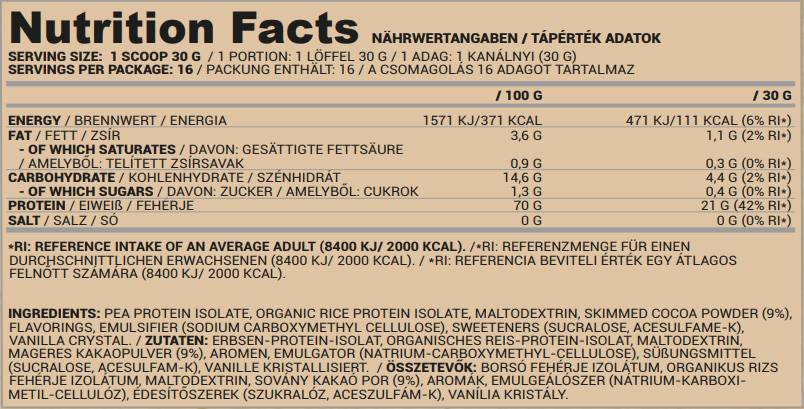 Vegan πρωτεΐνη | Μπιζέλι και ρύζι - 30 γραμμάρια