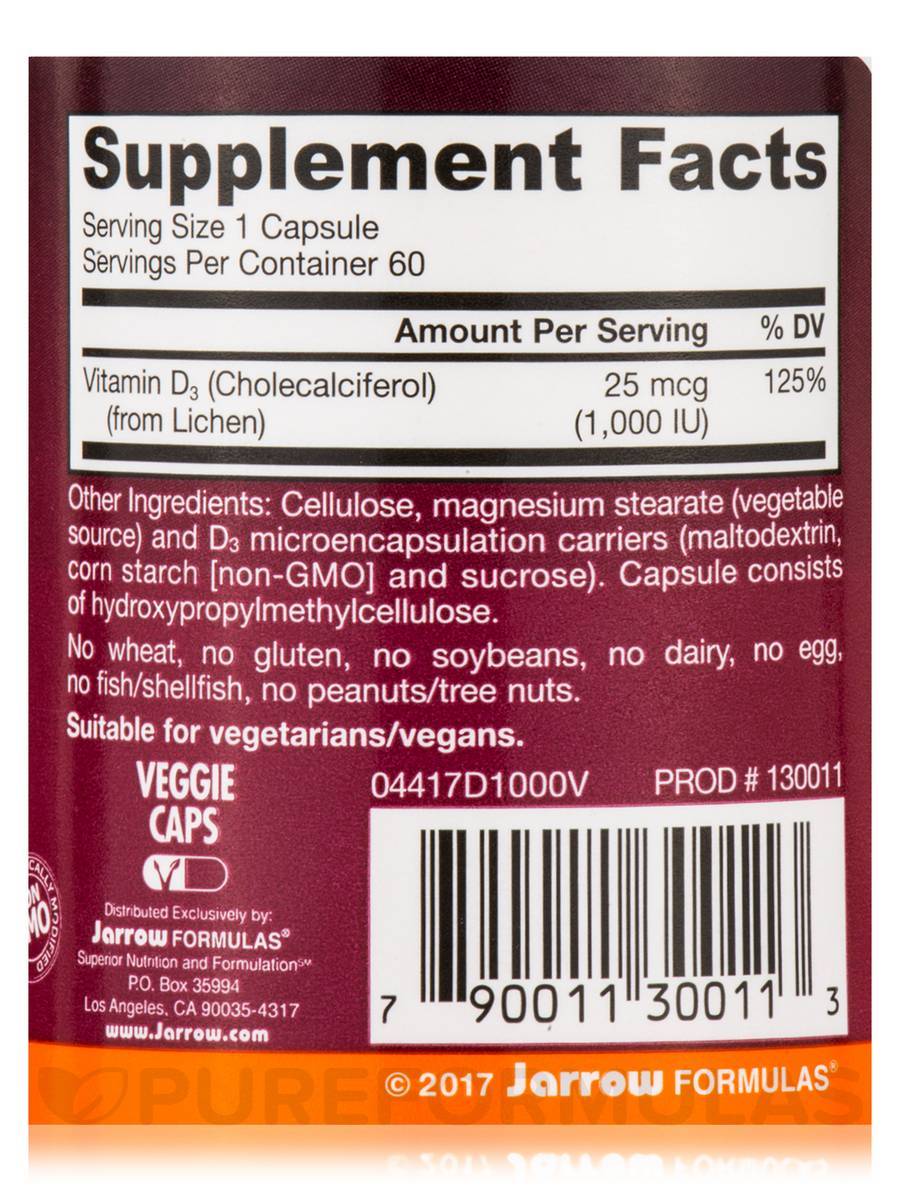 Vegan Vitamin D3 1000 IU 60 κάψουλες
