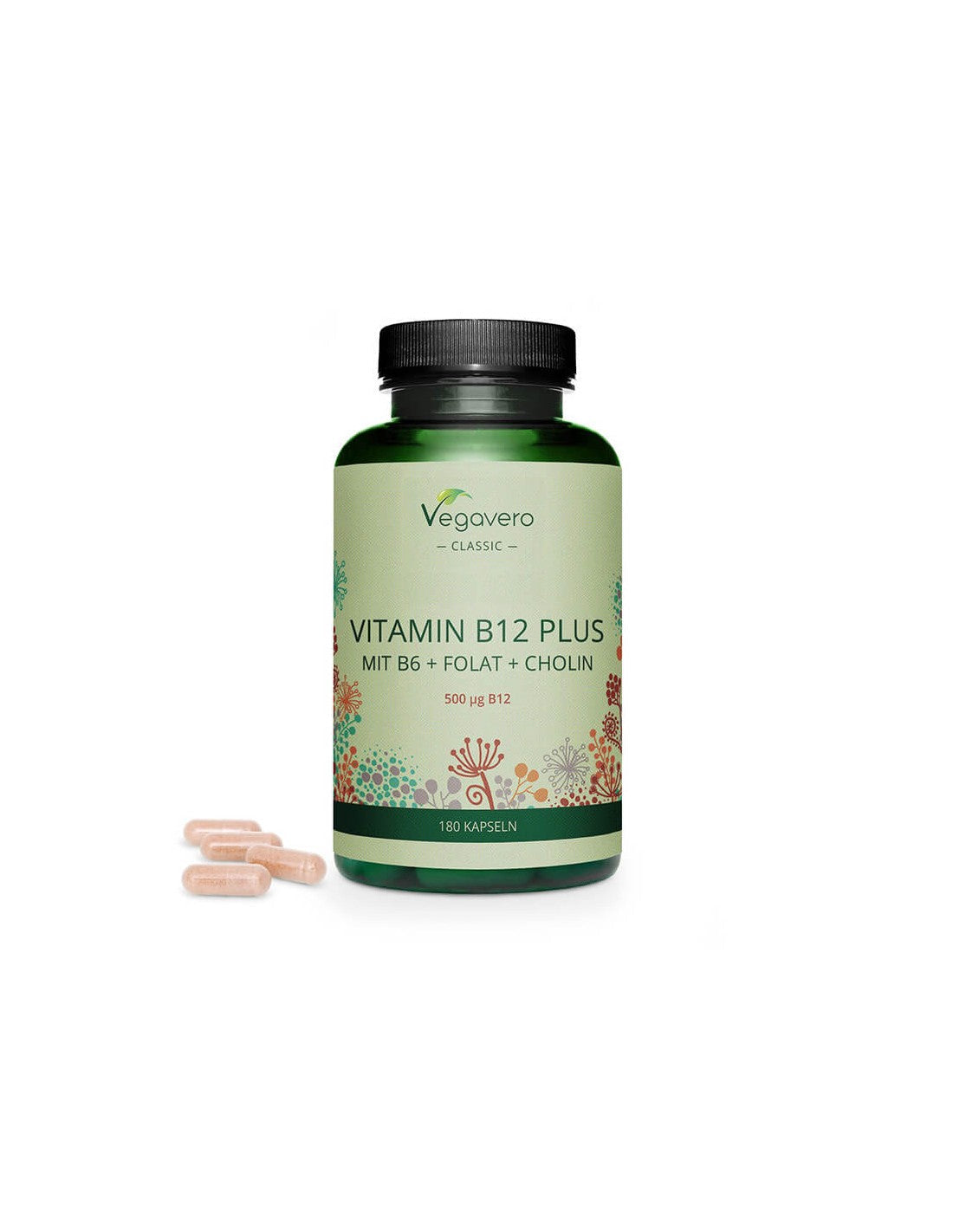 Βιταμίνη B12 Plus (Mit B6+ Φολικό οξύ + Χολίνη) - Βιταμίνη B12 + βιταμίνη B6, φολικό οξύ και χολίνη, 180 κάψουλες <tc>Vegavero</tc>