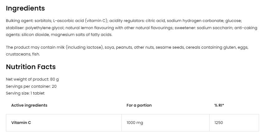 Βιταμίνη C 1000 mg/αναβρασμό 20 διαλυτά δισκία