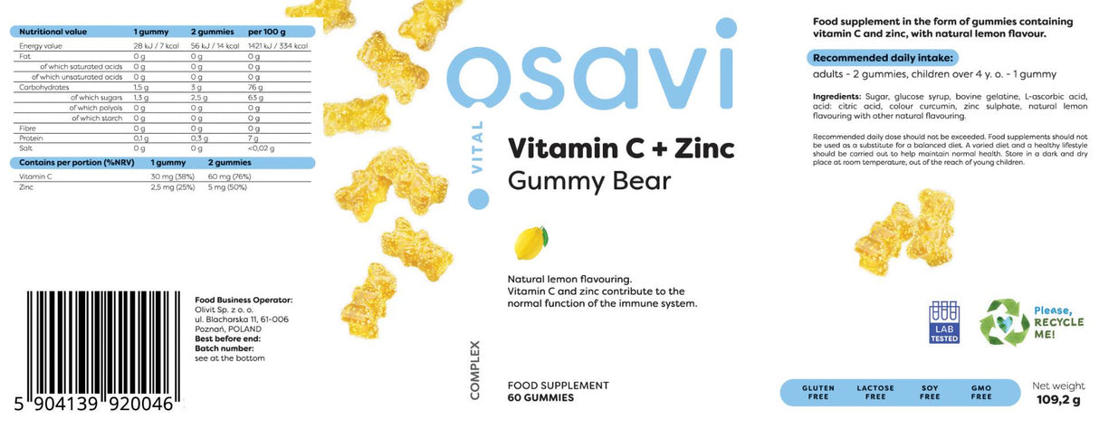 Βιταμίνη C + ψευδάργυρος | Gummy Bear - 60 Gummy Candies