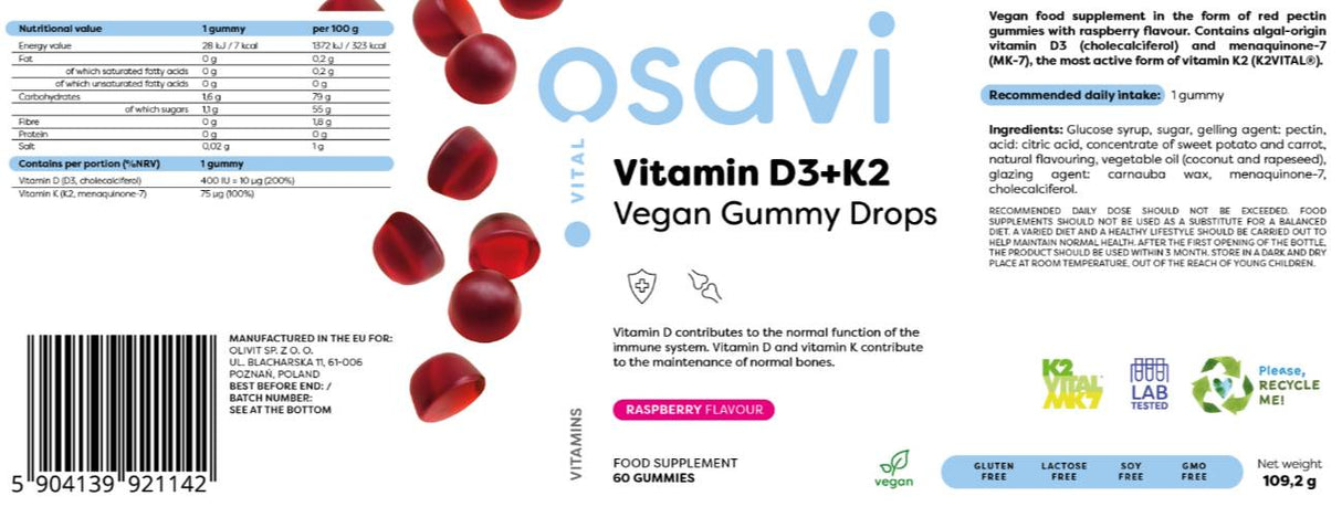 Βιταμίνη D3 400 IU + K2 75 MCG | Vegan Gummy Drops - 60 καραμέλες