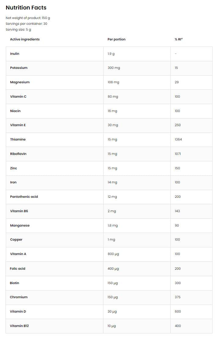 Σκόνη Vitandmin | Multivitamin και Mineral Formula 150 γραμμάρια