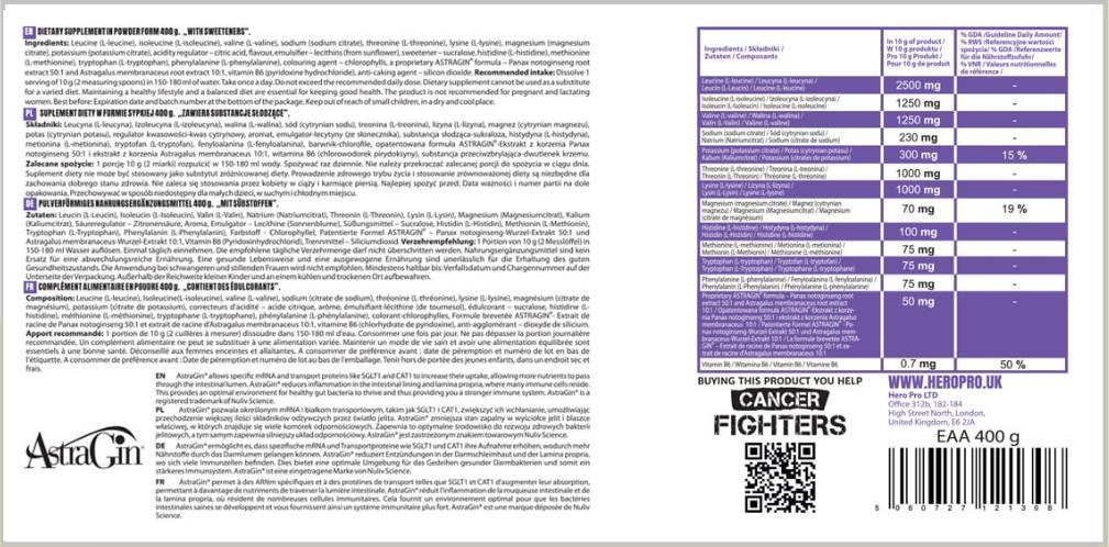 Σκόνη ΕΑΑ | με ηλεκτρολύτες & Astragin® - 400 γραμμάρια