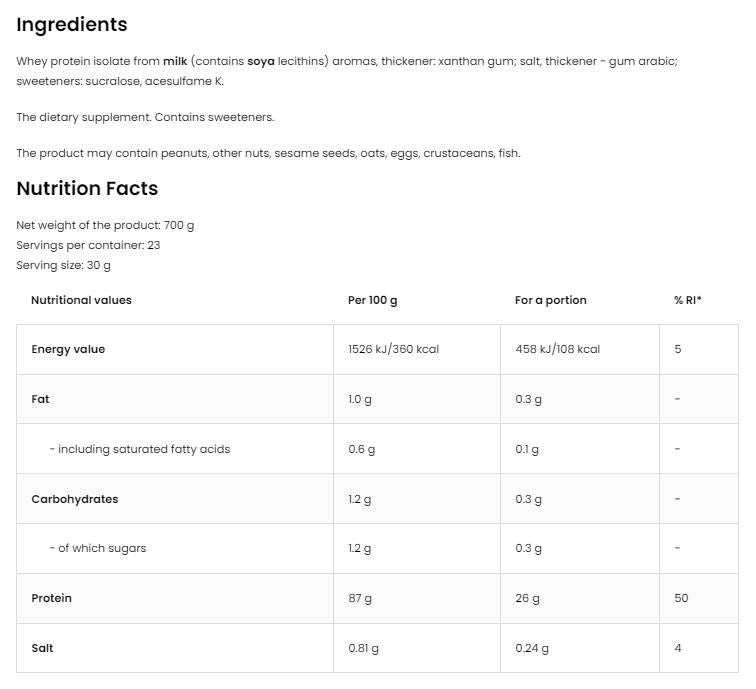 Whey Protein Isolate - 700 γραμμάρια