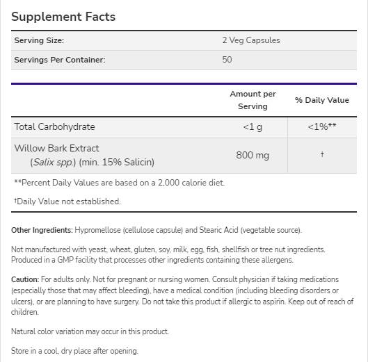 Εκχύλισμα φλοιού ιτιάς 400 mg - 100 κάψουλες