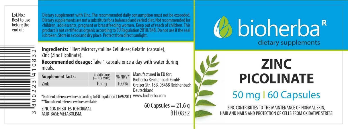 Ψευδάργυρος picolinate 50 mg 60 κάψουλες