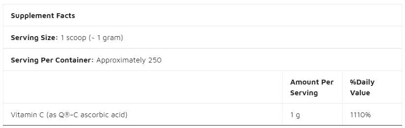 Καθαρή σκόνη βιταμίνης C | Q® -C - 250 γραμμάρια