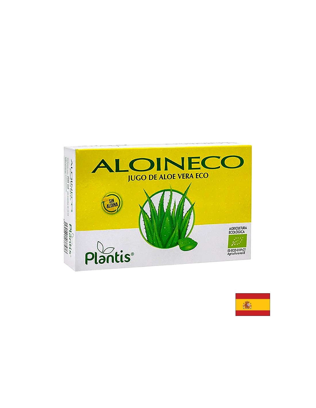 Organic aloe vera juice (without aloin) - Aloin Eco Zumo de Aloe Vera Eco /Sin Aloina/ Plantis®, 20 ampoules - Nutra Best Europe